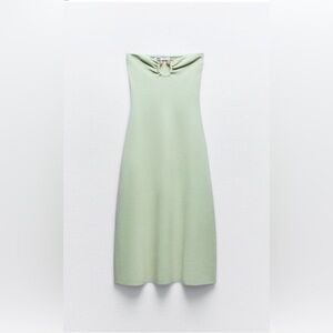 Zara Knit Bandeau Dress with Stone Keyhole detail Mint Green Midi Dress